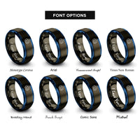 font options for inside engraving on gunmetal & blue glass recycling icon rings