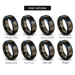 font options for inside engraving on gunmetal & blue glass recycling icon rings