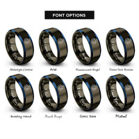 font options for inside engraving on gunmetal & blue glass recycling icon rings