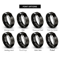 font options for inside engraving on black & silver globe badge compass rings