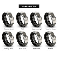 font options for inside engraving on black & grey globe badge compass rings