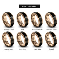 font options for inside engraving on black & rose gold globe rings