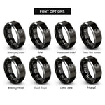 font options for inside engraving on black & silver globe dove rings