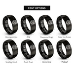 font options for inside engraving on black globe dove rings