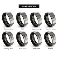 font options for inside engraving on black & silver globe grid rings