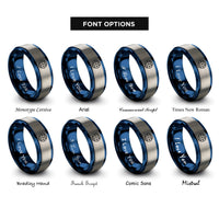 font options for inside engraving on blue & grey globe grid rings