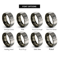 font options for inside engraving on gunmetal & silver globe grid rings