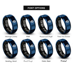 font options for inside engraving on black & blue globe grid stamp rings