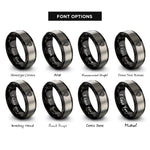 font options for inside engraving on black & silver globe grid stamp rings