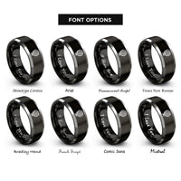 font options for inside engraving on black & silver globe grid stamp rings