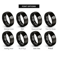 font options for inside engraving on black globe grid stamp rings