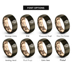 font options for inside engraving on gunmetal & rose gold globe rings
