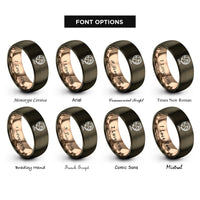 font options for inside engraving on gunmetal & rose gold globe rings