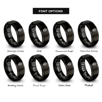 font options for inside engraving on black globe heart rings