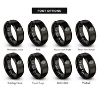 font options for inside engraving on black globe heart rings