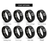 font options for inside engraving on black globe laurel wreath rings