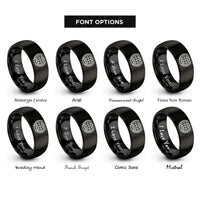 font options for inside engraving on black globe laurel wreath rings