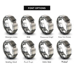 font options for inside engraving on grey globe laurel wreath rings