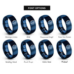 font options for inside engraving on blue globe leaf rings