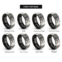 font options for inside engraving on black & silver globe orbit arrow rings