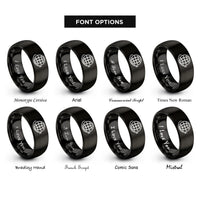 font options for inside engraving on black globe orbit arrow rings