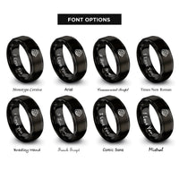 font options for inside engraving on black globe orbit arrow rings