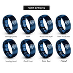 font options for inside engraving on blue globe orbit arrow rings