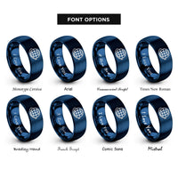 font options for inside engraving on blue globe orbit arrow rings