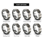 font options for inside engraving on silver globe orbit arrow rings