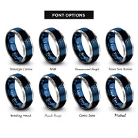 font options for inside engraving on blue & grey glucose haworth projection rings