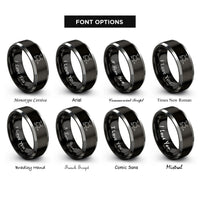 font options for inside engraving on black & grey glucose molecule rings