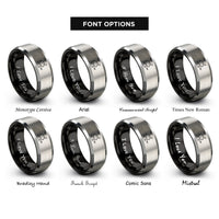 font options for inside engraving on black & gray glucose molecule rings