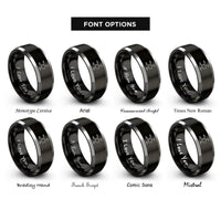 font options for inside engraving on black & grey glucose molecule rings