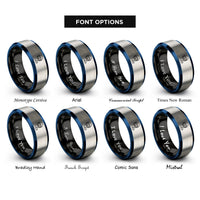 font options for inside engraving on black & blue & gray goalie mask puck rings