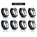 font options for inside engraving on black & blue & silver goalkeeper save rings