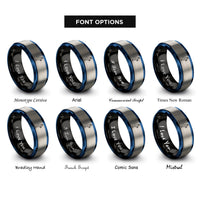 font options for inside engraving on black & blue & gray goblet squat rings