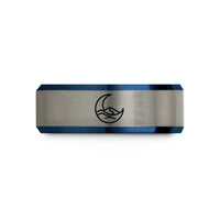 unique gold presents her – black & blue & silver tungsten crescent moon wedding band