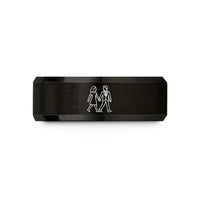 personalized gold ring present – black & rose gold tungsten walking hands wedding band