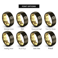 font options for inside engraving on gunmetal & gold gold sol rings