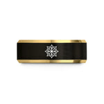 engraved gold rings him – black & gold tungsten yule sun wheel wedding band