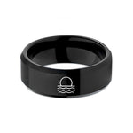 couples gold wedding band – black tungsten ocean horizon sun wedding band