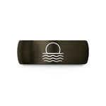couples gold wedding band – gunmetal & black tungsten ocean horizon sun wedding band