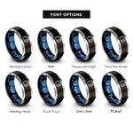 font options for inside engraving on black & blue & grey golden rectangle rings