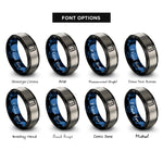 font options for inside engraving on black & blue & silver golden rectangle rings