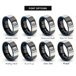 font options for inside engraving on black & blue & silver golden rectangle rings