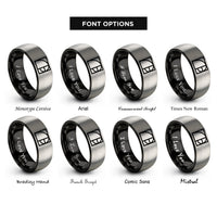 font options for inside engraving on black & grey golden rectangle rings