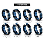 font options for inside engraving on blue & grey golden rectangle rings