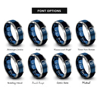 font options for inside engraving on blue & grey golden rectangle rings