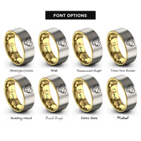 font options for inside engraving on gold & grey golden retriever heart rings