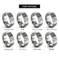 font options for inside engraving on gray golden retriever heart rings